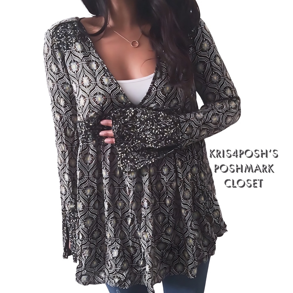 Free People Boho Print Oversized Babydoll Top